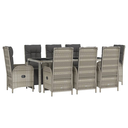 Set da Pranzo da Giardino 9 pz con Cuscini in Polyrattan Grigio | homemem39