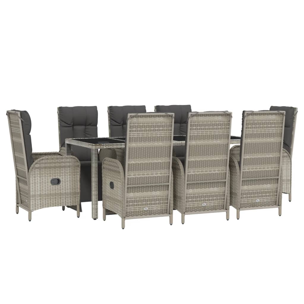 Set da Pranzo da Giardino 9 pz con Cuscini in Polyrattan Grigio - homemem39