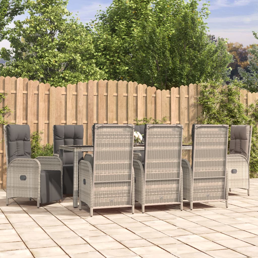 Set da Pranzo da Giardino 9 pz con Cuscini in Polyrattan Grigio | homemem39