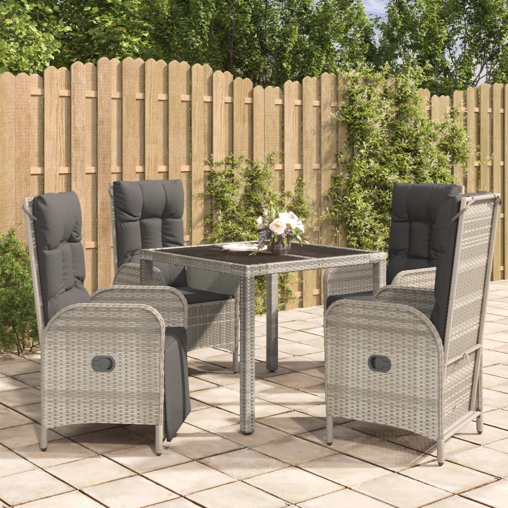 Set da Pranzo da Giardino 5 pz con Cuscini in Polyrattan Grigio - homemem39