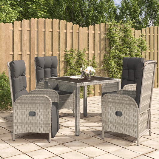 Set da Pranzo da Giardino 5 pz con Cuscini in Polyrattan Grigio - homemem39