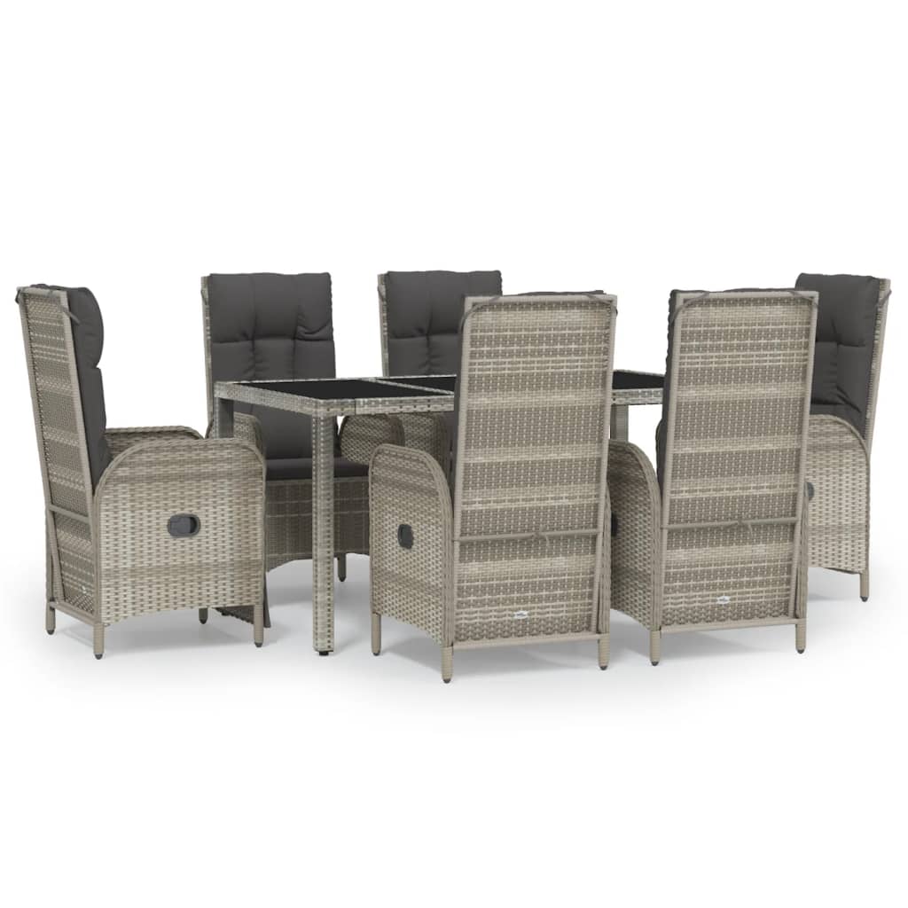 Set da Pranzo da Giardino 7 pz con Cuscini in Polyrattan Grigio - homemem39