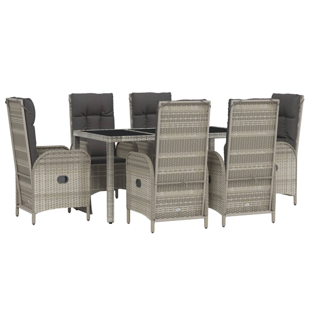 Set da Pranzo da Giardino 7 pz con Cuscini in Polyrattan Grigio