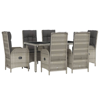 Set da Pranzo da Giardino 7 pz con Cuscini in Polyrattan Grigio