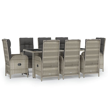 Set da Pranzo da Giardino 9 pz con Cuscini in Polyrattan Grigio