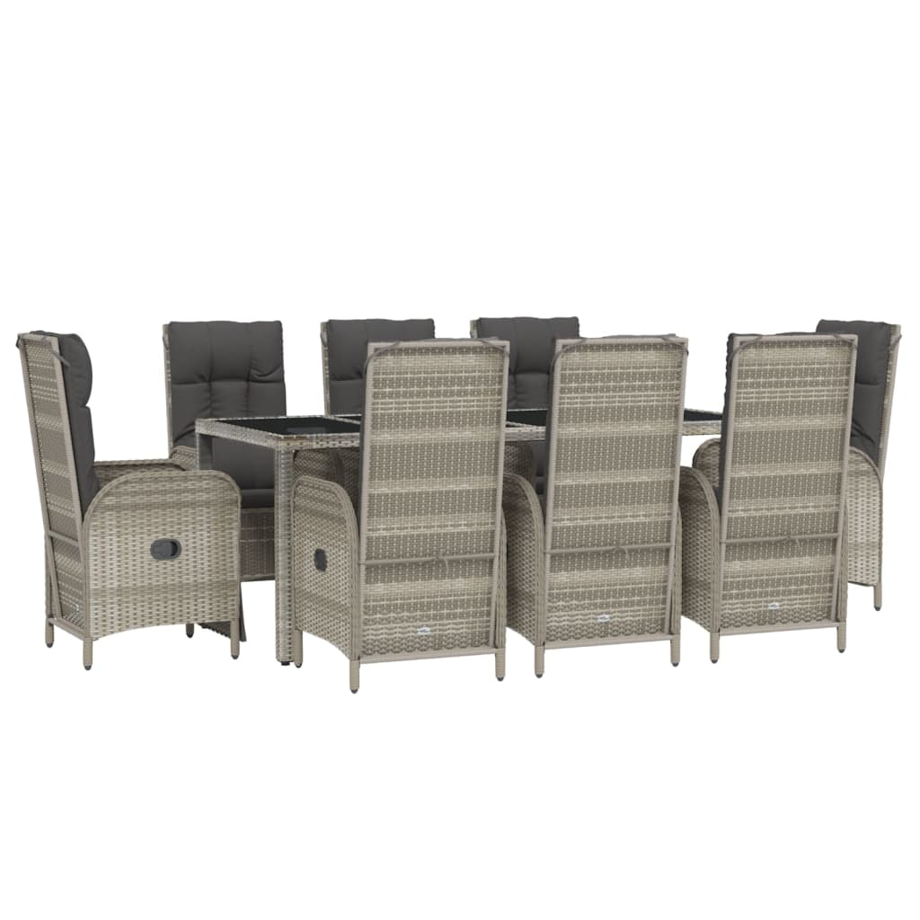 Set da Pranzo da Giardino 9 pz con Cuscini in Polyrattan Grigio