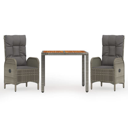 Set da Pranzo da Giardino 3 pz con Cuscini in Polyrattan Grigio