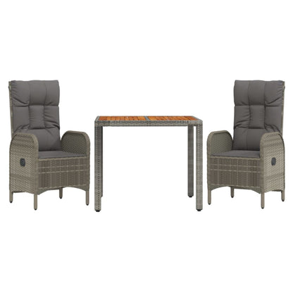 Set da Pranzo da Giardino 3 pz con Cuscini in Polyrattan Grigio