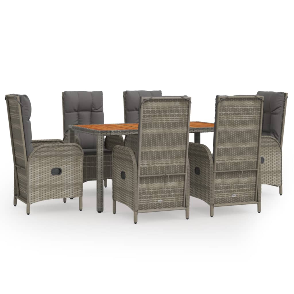 Set da Pranzo da Giardino 7 pz con Cuscini in Polyrattan Grigio - homemem39
