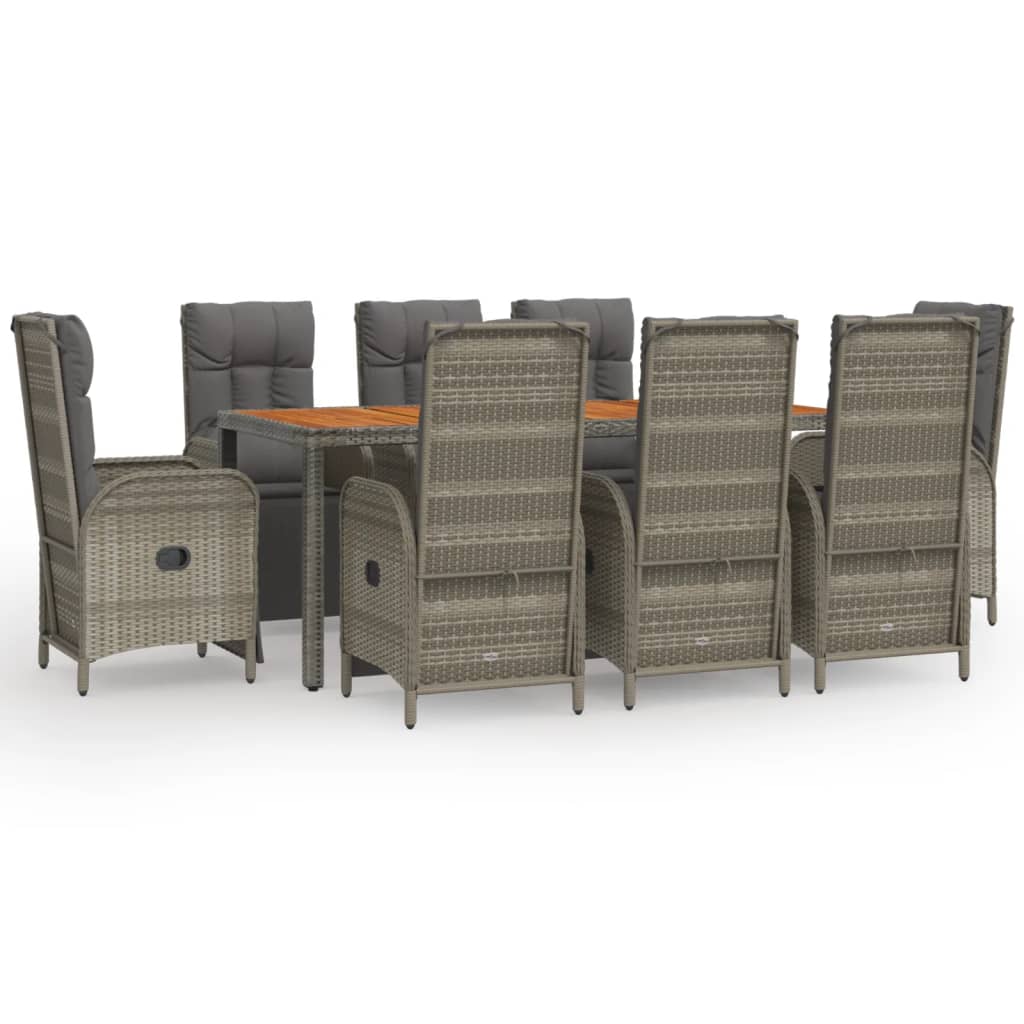 Set da Pranzo da Giardino 9 pz con Cuscini in Polyrattan Grigio | homemem39