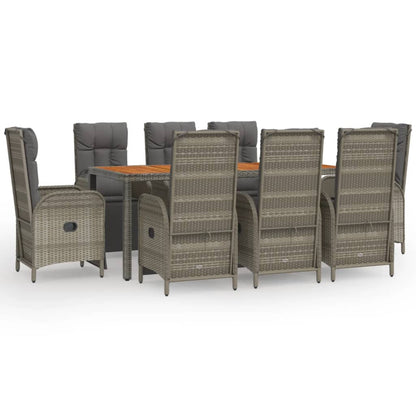 Set da Pranzo da Giardino 9 pz con Cuscini in Polyrattan Grigio | homemem39