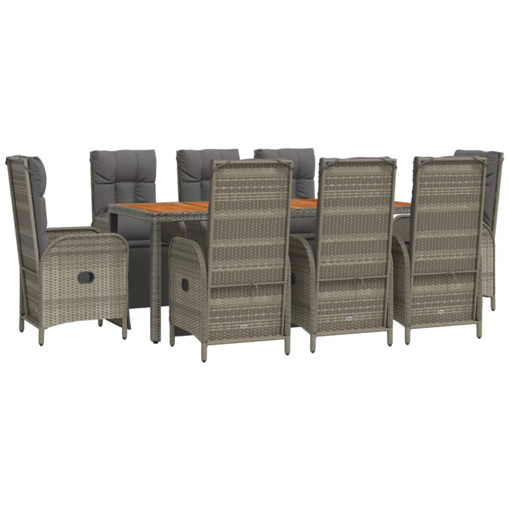 Set da Pranzo da Giardino 9 pz con Cuscini in Polyrattan Grigio | homemem39