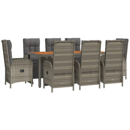 Set da Pranzo da Giardino 9 pz con Cuscini in Polyrattan Grigio | homemem39