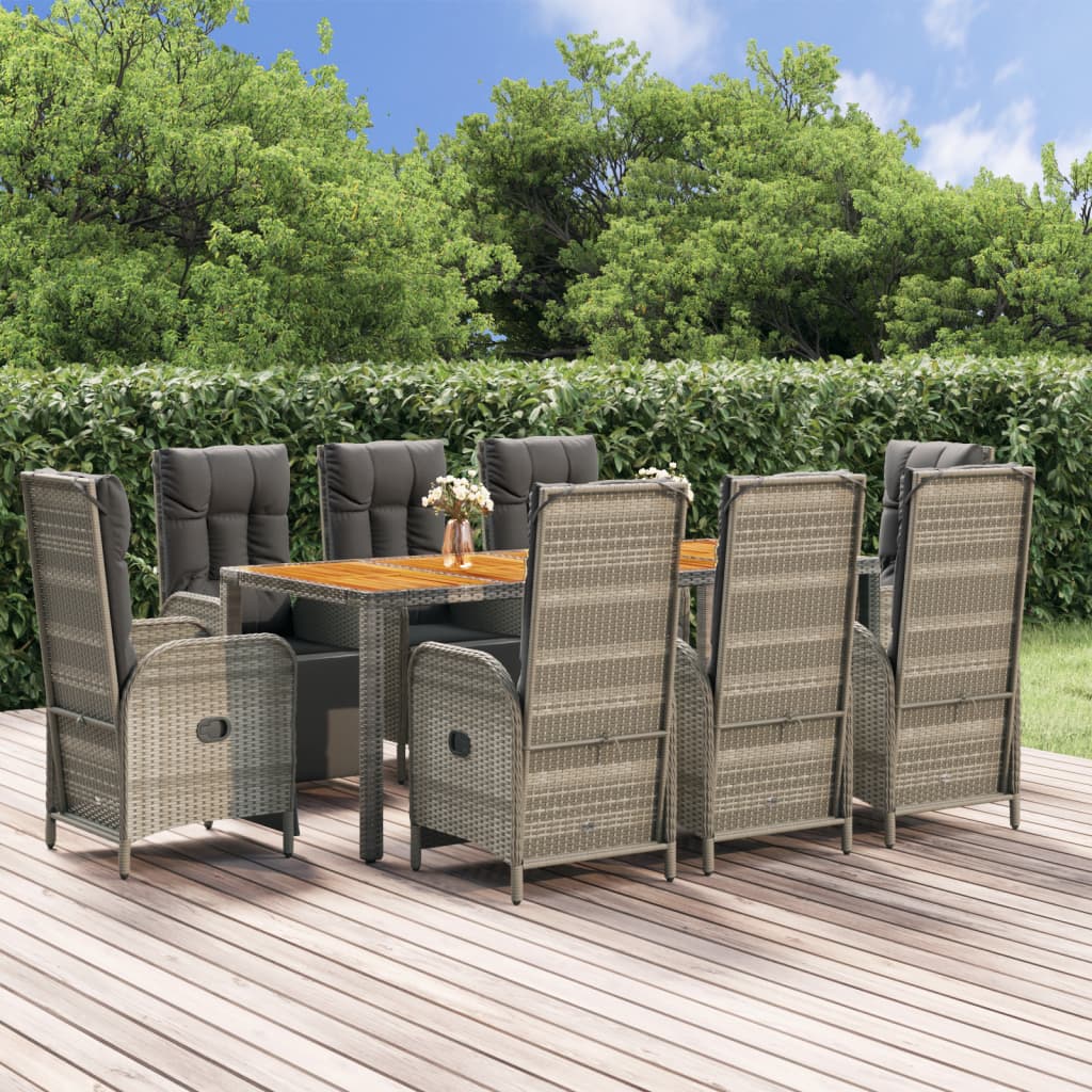 Set da Pranzo da Giardino 9 pz con Cuscini in Polyrattan Grigio | homemem39