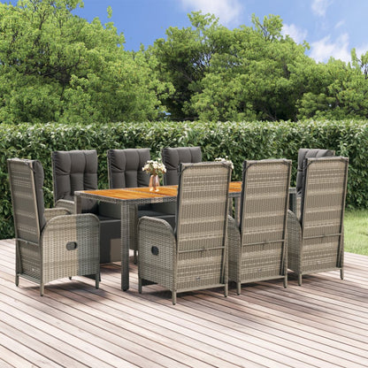 Set da Pranzo da Giardino 9 pz con Cuscini in Polyrattan Grigio | homemem39