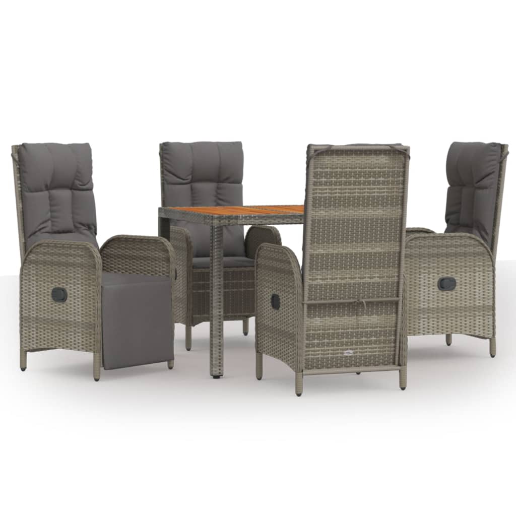 Set da Pranzo da Giardino 5 pz con Cuscini in Polyrattan Grigio