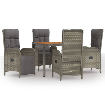 Set da Pranzo da Giardino 5 pz con Cuscini in Polyrattan Grigio