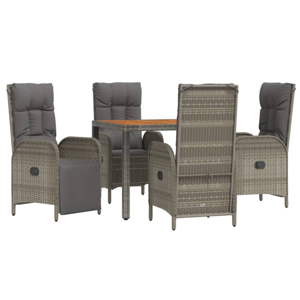 Set da Pranzo da Giardino 5 pz con Cuscini in Polyrattan Grigio