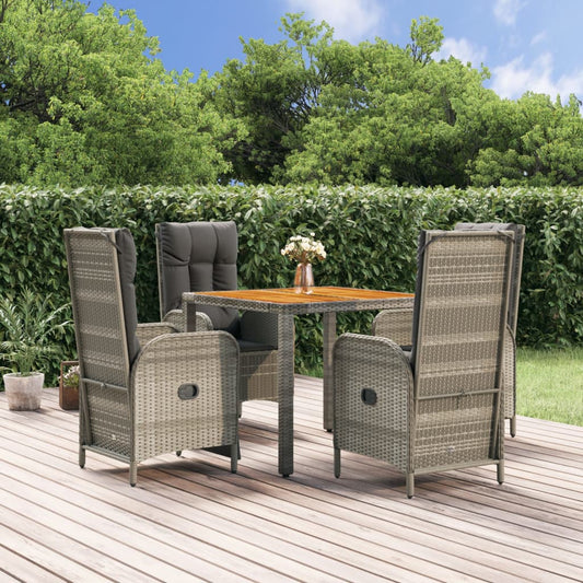 Set da Pranzo da Giardino 5 pz con Cuscini in Polyrattan Grigio