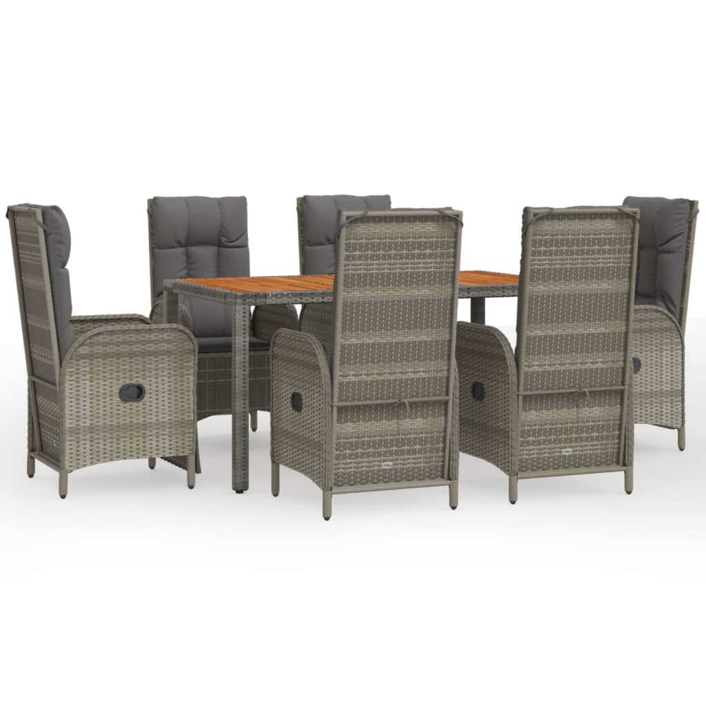 Set da Pranzo da Giardino 7 pz con Cuscini in Polyrattan Grigio