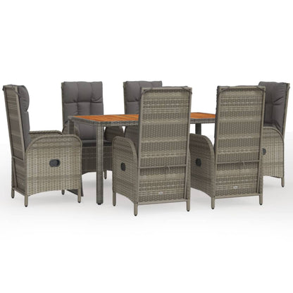 Set da Pranzo da Giardino 7 pz con Cuscini in Polyrattan Grigio