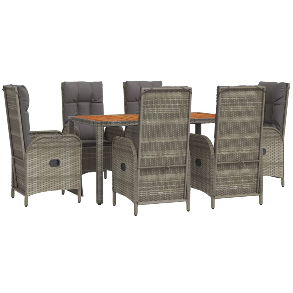 Set da Pranzo da Giardino 7 pz con Cuscini in Polyrattan Grigio