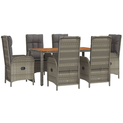 Set da Pranzo da Giardino 7 pz con Cuscini in Polyrattan Grigio