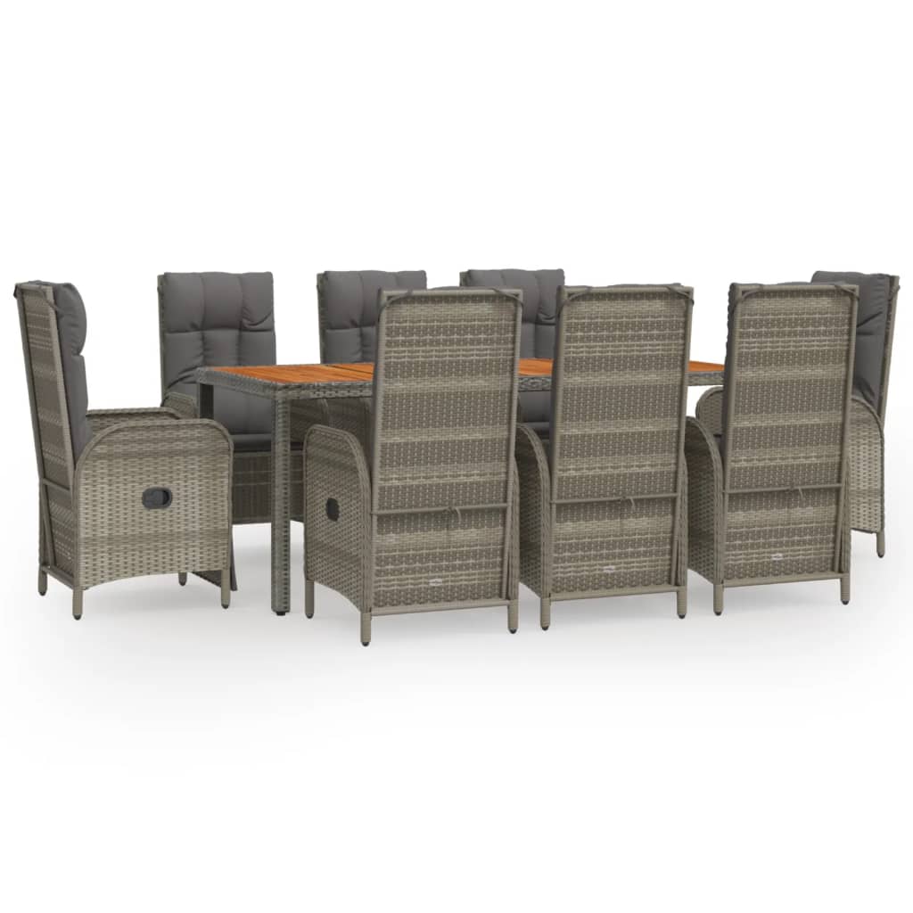 Set da Pranzo da Giardino 9 pz con Cuscini in Polyrattan