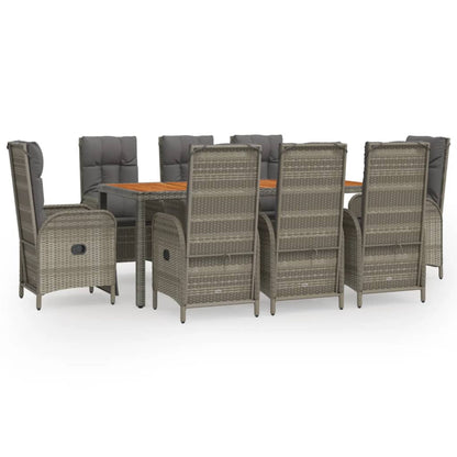 Set da Pranzo da Giardino 9 pz con Cuscini in Polyrattan