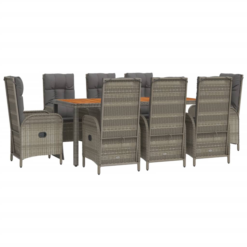Set da Pranzo da Giardino 9 pz con Cuscini in Polyrattan