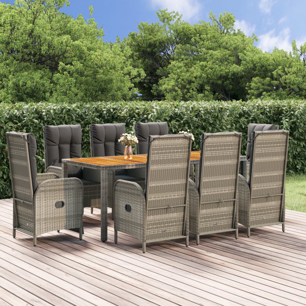 Set da Pranzo da Giardino 9 pz con Cuscini in Polyrattan