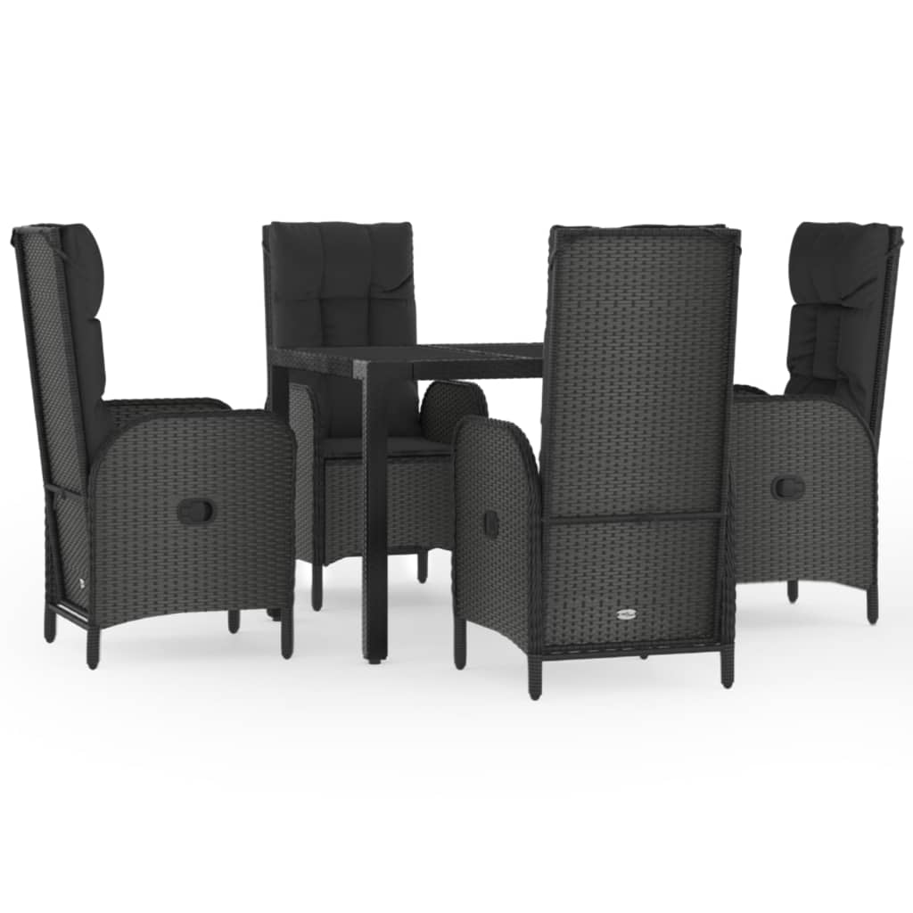 Set da Pranzo da Giardino 5 pz Nero con Cuscini in Polyrattan | homemem39