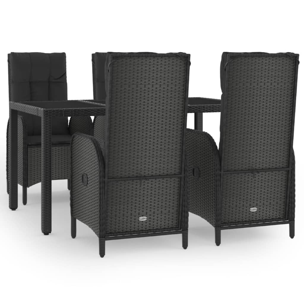 Set da Pranzo da Giardino 5 pz Nero con Cuscini in Polyrattan | homemem39