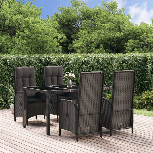 Set da Pranzo da Giardino 5 pz Nero con Cuscini in Polyrattan - homemem39
