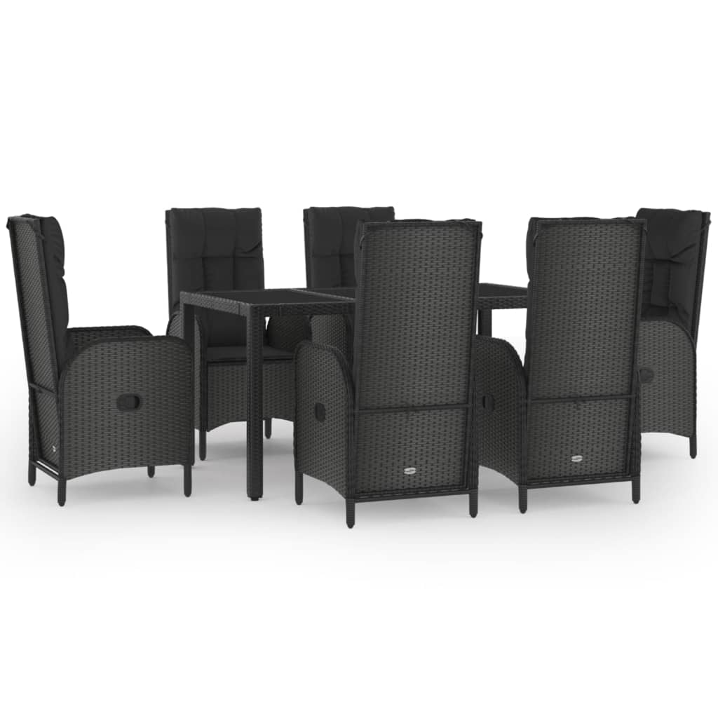 Set da Pranzo Giardino 7pz Nero e Grigio con Cuscini Polyrattan | homemem39