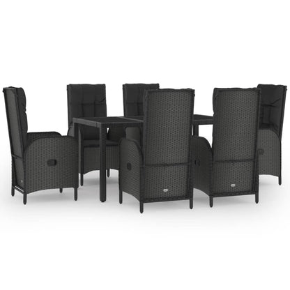 Set da Pranzo Giardino 7pz Nero e Grigio con Cuscini Polyrattan - homemem39