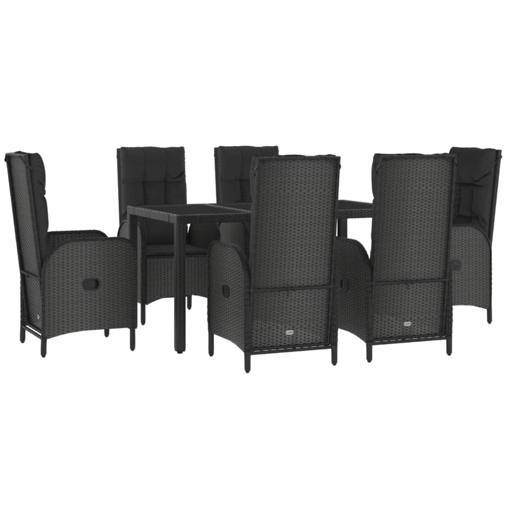 Set da Pranzo Giardino 7pz Nero e Grigio con Cuscini Polyrattan | homemem39