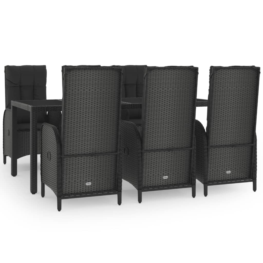 Set da Pranzo Giardino 7pz Nero e Grigio con Cuscini Polyrattan - homemem39