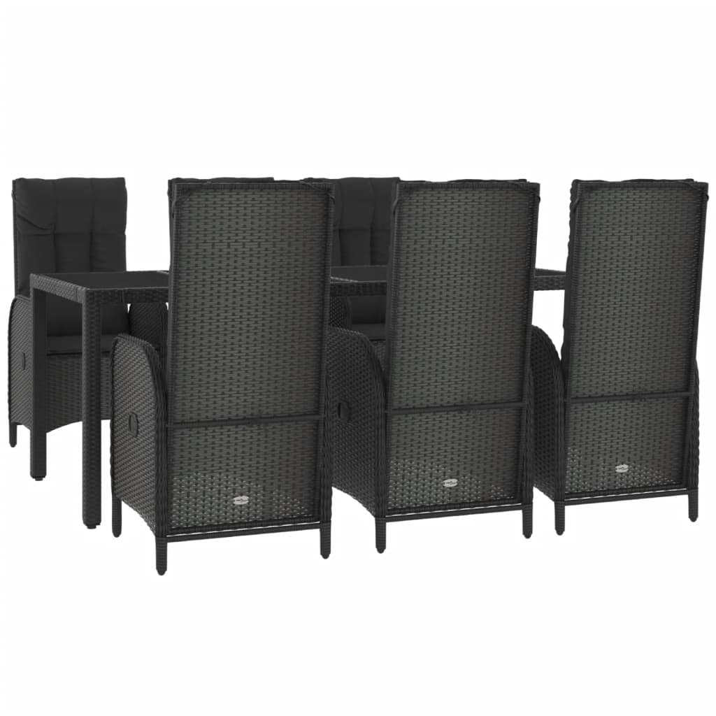 Set da Pranzo Giardino 7pz Nero e Grigio con Cuscini Polyrattan - homemem39