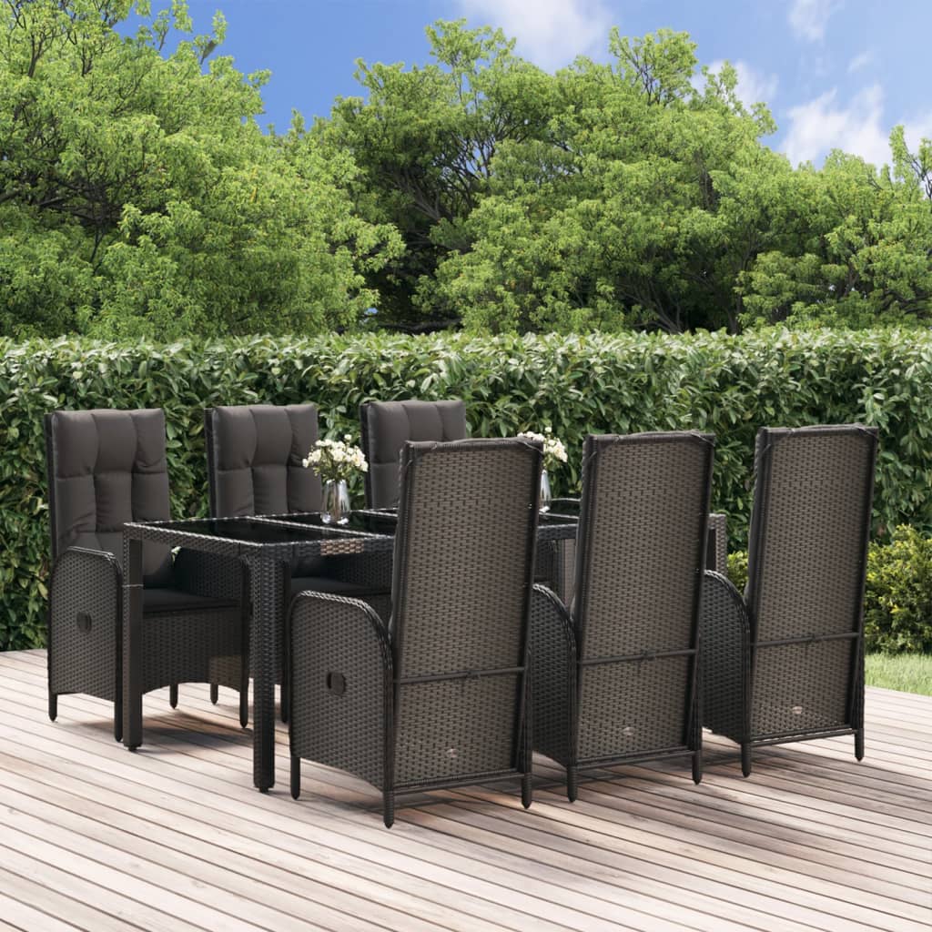 Set da Pranzo Giardino 7pz Nero e Grigio con Cuscini Polyrattan | homemem39