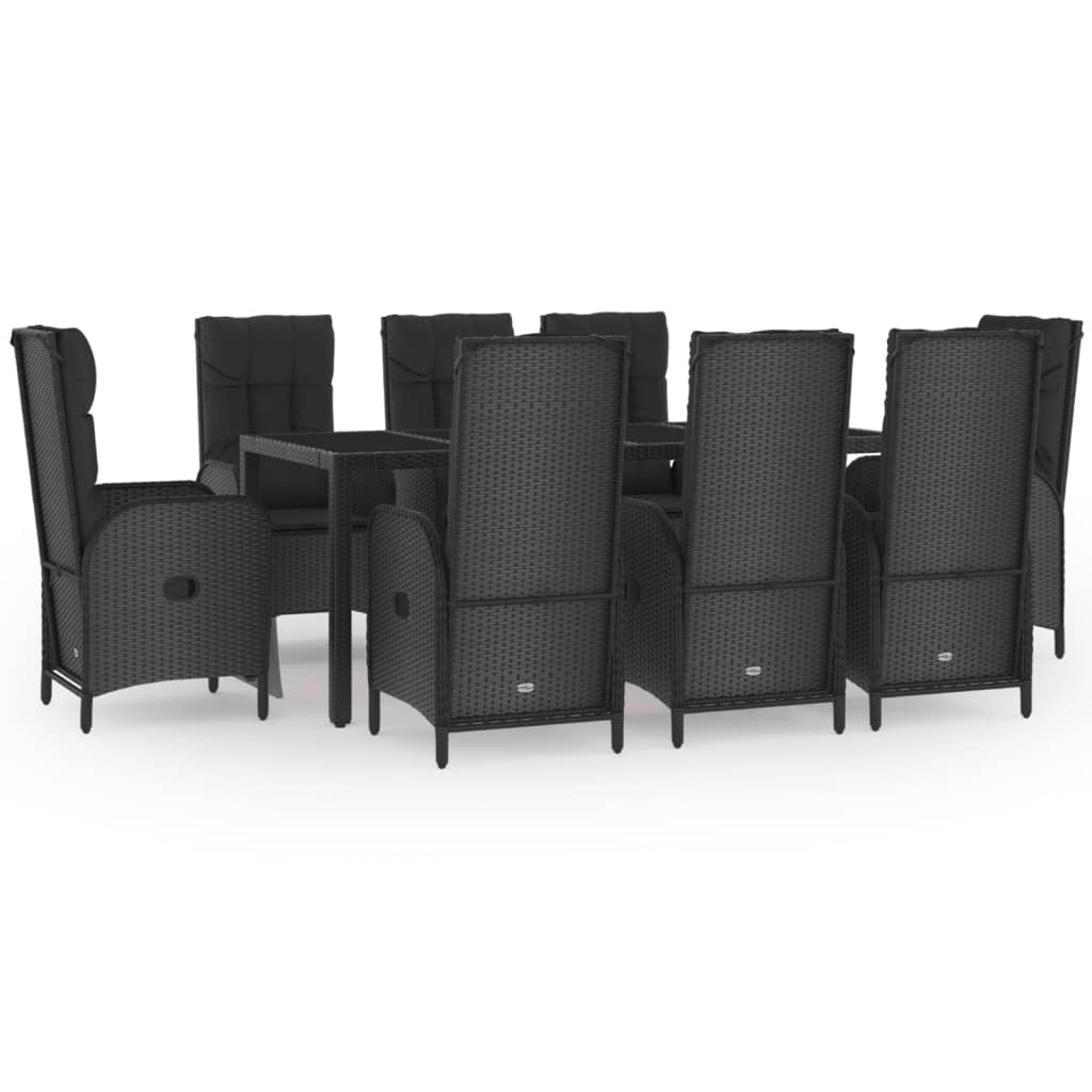 Set da Pranzo Giardino 9pz con Cuscini Nero e Grigio Polyrattan - homemem39
