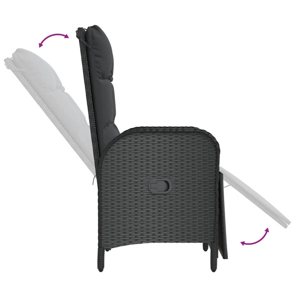 Set da Pranzo da Giardino 3 pz con Cuscini Nero in Polyrattan | homemem39