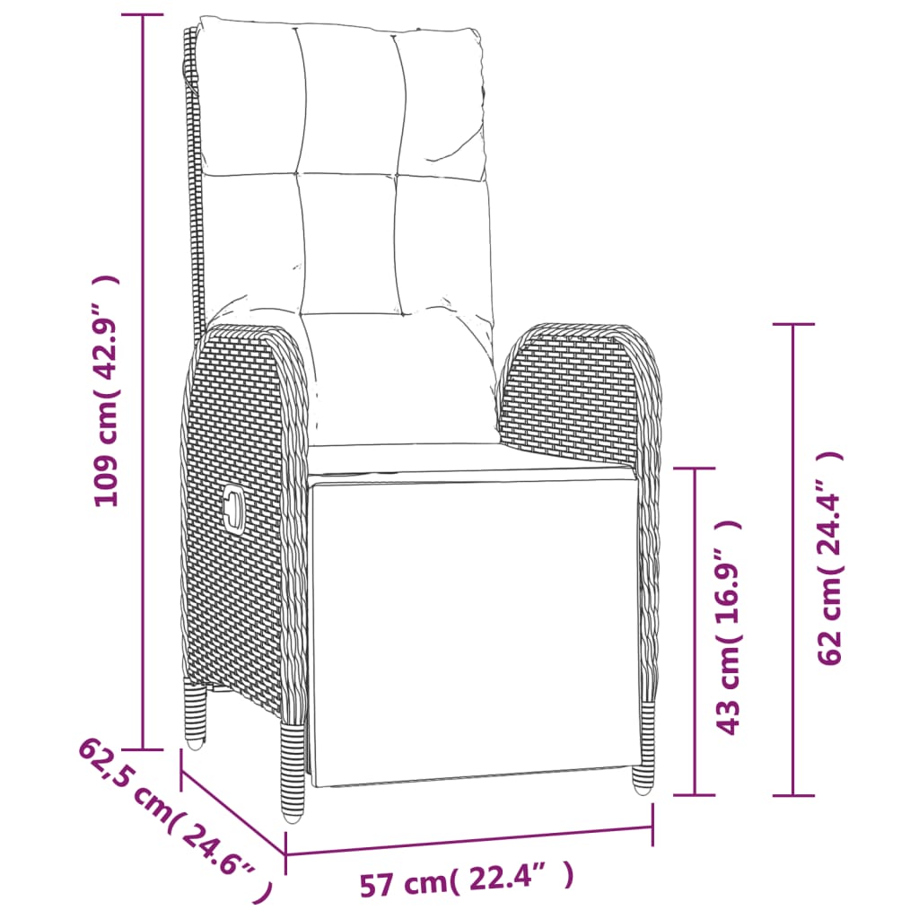 Set da Pranzo da Giardino 3 pz con Cuscini Nero in Polyrattan | homemem39