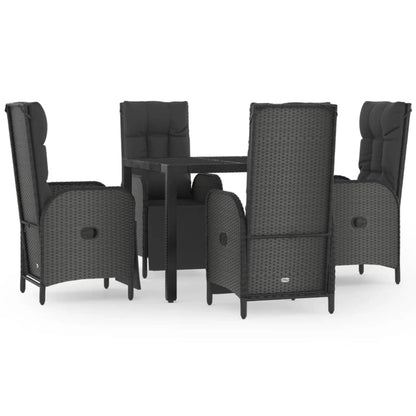 Set da Pranzo da Giardino 5 pz Nero con Cuscini in Polyrattan | homemem39