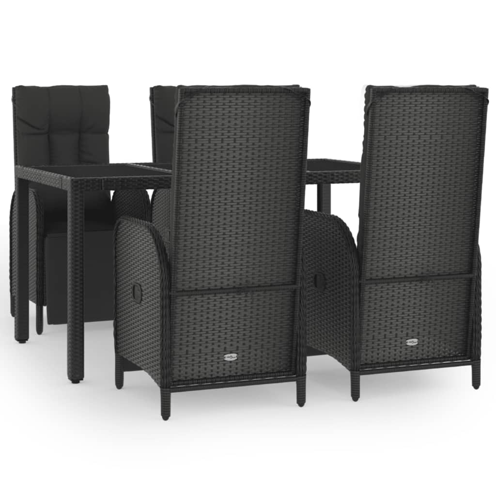 Set da Pranzo da Giardino 5 pz Nero con Cuscini in Polyrattan