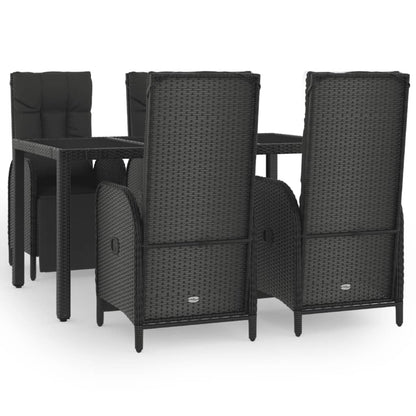 Set da Pranzo da Giardino 5 pz Nero con Cuscini in Polyrattan - homemem39