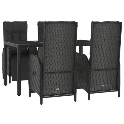 Set da Pranzo da Giardino 5 pz Nero con Cuscini in Polyrattan