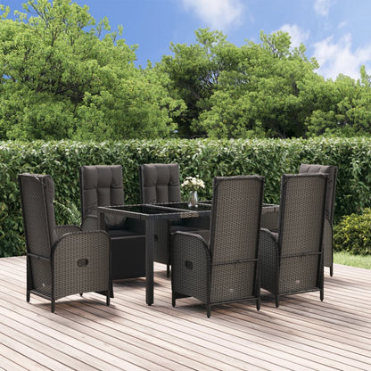 Set da Pranzo Giardino 7pz Nero e Grigio con Cuscini Polyrattan - homemem39