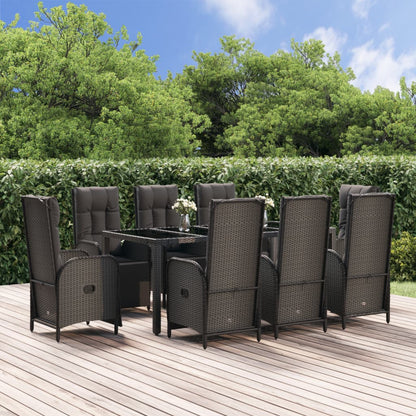 Set da Pranzo da Giardino 9 pz con Cuscini Nero in Polyrattan - homemem39