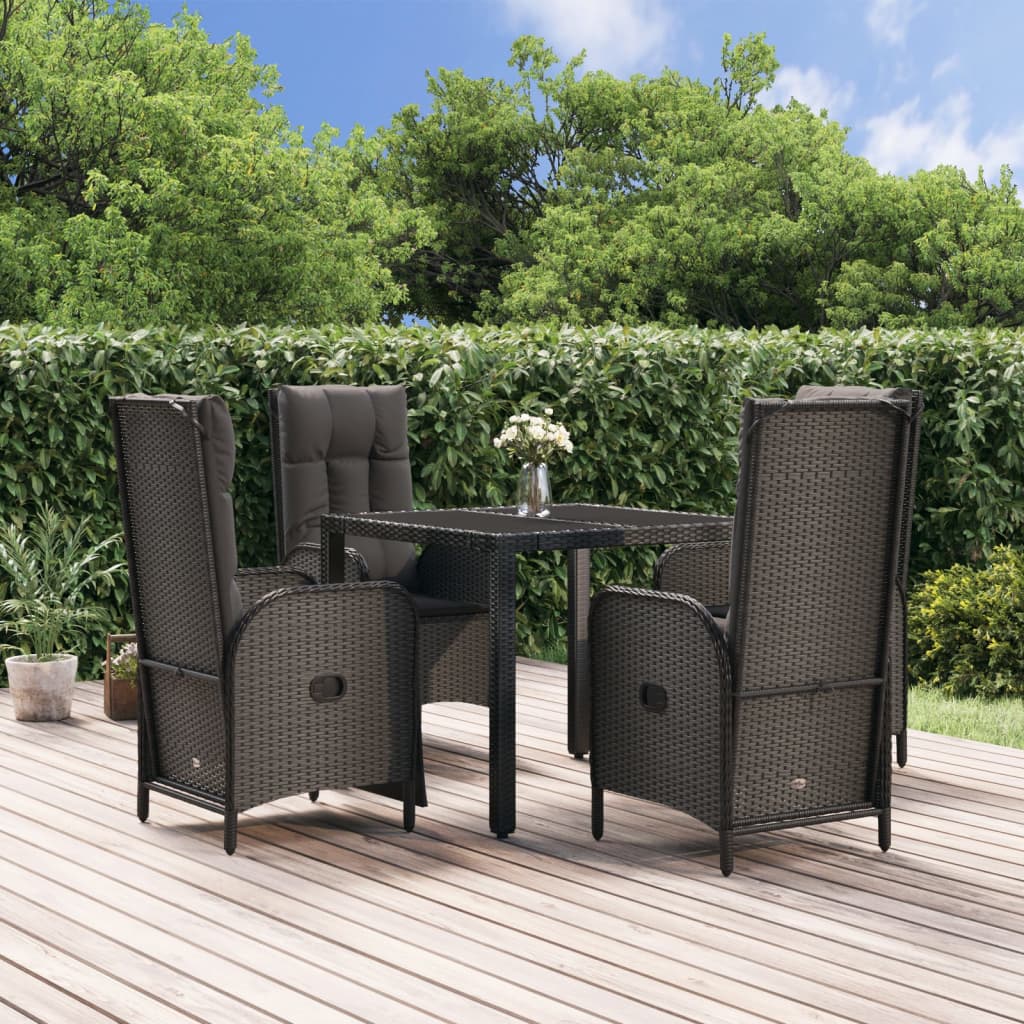 Set da Pranzo da Giardino 5 pz Nero con Cuscini in Polyrattan | homemem39